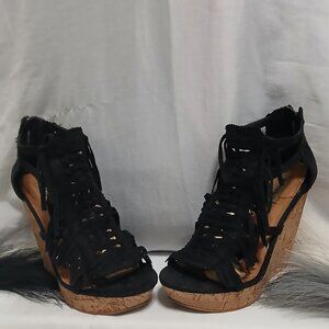 Not Rated - Black Fringed Wedge Sandals – Size 8.5